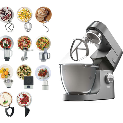 KENWOOD Stand Mixer Kitchen Machine Metal Body CHEF XL TITANIUM 1700W with 6.7L SS Bowl, 5 Tools, Glass Blender, Meat Grinder, Food Processor, Citrus Juicer, Multi Mill, Weighing Scale KVL8472S Silver