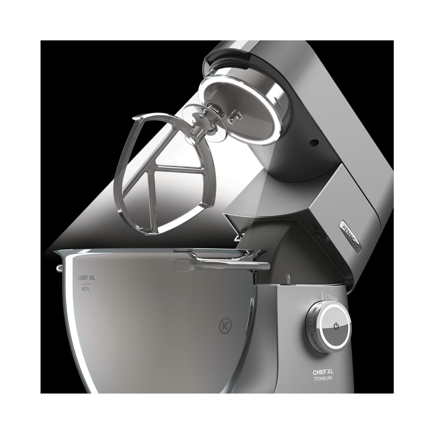 KENWOOD Stand Mixer Kitchen Machine Metal Body CHEF XL TITANIUM 1700W with 6.7L SS Bowl, 5 Tools, Glass Blender, Meat Grinder, Food Processor, Citrus Juicer, Multi Mill, Weighing Scale KVL8472S Silver