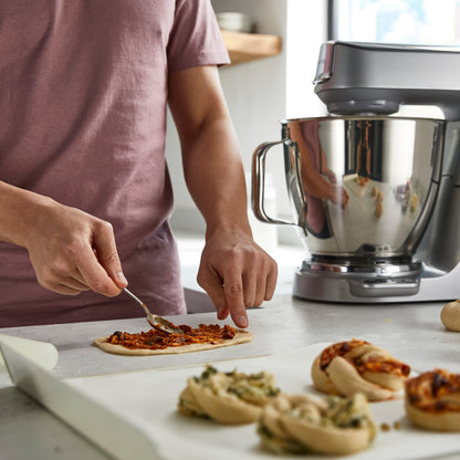 KENWOOD Stand Mixer Metal Body Kitchen Machine TITANIUM CHEF BAKER XL with Built-in Weighing Scale, DuoBowl, 4 Tools, Glass Blender, Meat Grinder, Multi Mill KVL85.344SI Silver