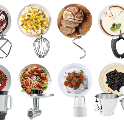 KENWOOD Stand Mixer Metal Body Kitchen Machine TITANIUM CHEF BAKER XL with Built-in Weighing Scale, DuoBowl, 4 Tools, Glass Blender, Meat Grinder, Multi Mill KVL85.344SI Silver