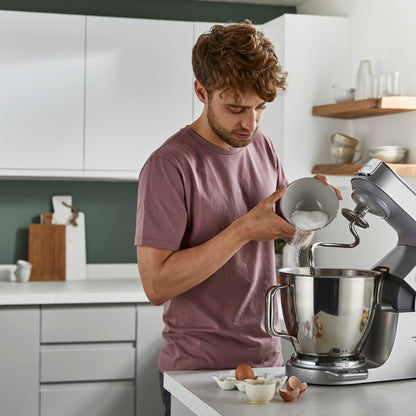 KENWOOD Metal Body Kitchen Machine TITANIUM CHEF BAKER XL with Built-in Weighing Scale, DuoBowl, 4 Tools, Glass Blender, Meat Grinder, Food Processor, Citrus Juicer, Multi Mill KVL85.704SI Silver