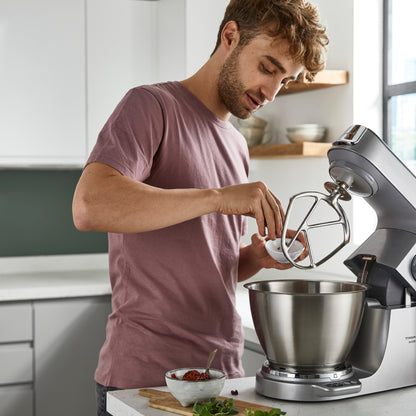 KENWOOD Metal Body Kitchen Machine TITANIUM CHEF BAKER XL with Built-in Weighing Scale, DuoBowl, 4 Tools, Glass Blender, Meat Grinder, Food Processor, Citrus Juicer, Multi Mill KVL85.704SI Silver