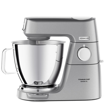 KENWOOD Metal Body Kitchen Machine TITANIUM CHEF BAKER XL with Built-in Weighing Scale, DuoBowl, 4 Tools, Glass Blender, Meat Grinder, Food Processor, Citrus Juicer, Multi Mill KVL85.704SI Silver