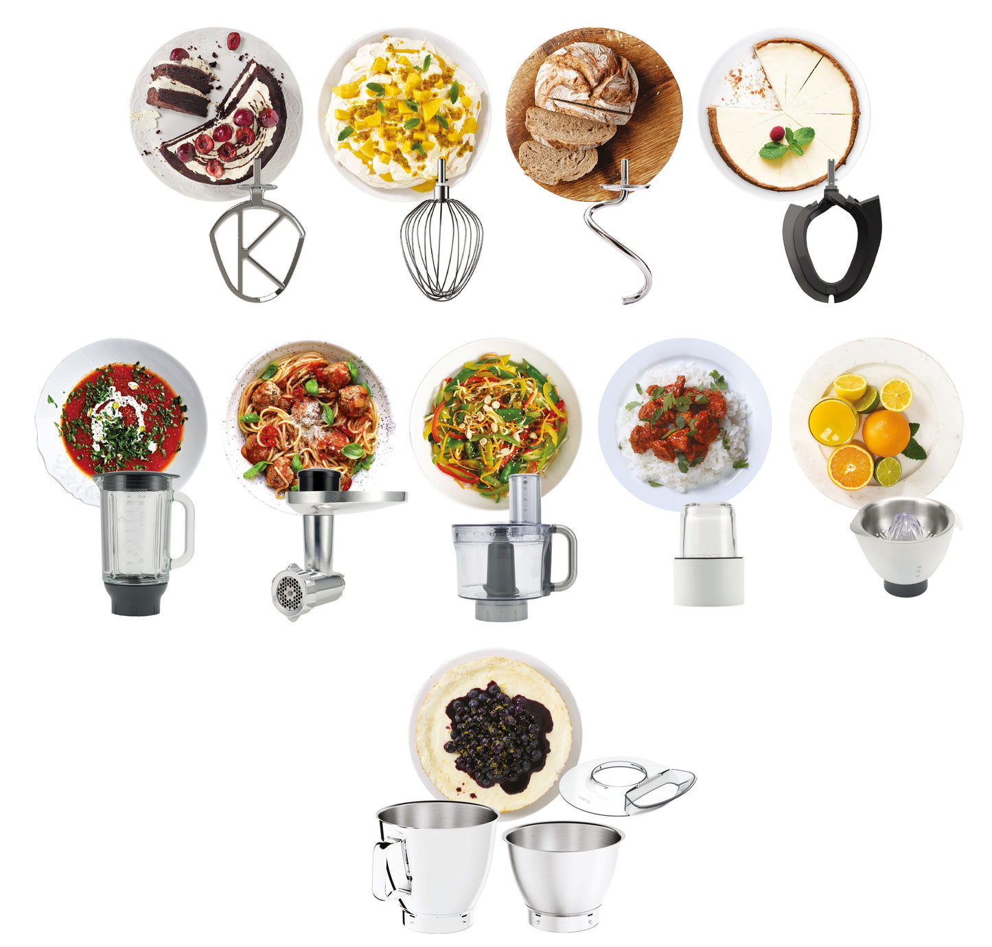 KENWOOD Metal Body Kitchen Machine TITANIUM CHEF BAKER XL with Built-in Weighing Scale, DuoBowl, 4 Tools, Glass Blender, Meat Grinder, Food Processor, Citrus Juicer, Multi Mill KVL85.704SI Silver