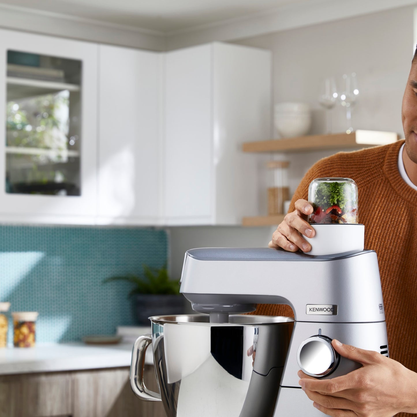 KENWOOD Metal Body Kitchen Machine TITANIUM CHEF BAKER XL with Built-in Weighing Scale, DuoBowl, 4 Tools, Glass Blender, Meat Grinder, Food Processor, Citrus Juicer, Multi Mill KVL85.704SI Silver