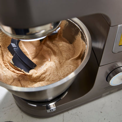 KENWOOD Stand Mixer Metal Body Kitchen Machine TITANIUM CHEF PATISSIER XL with Warming Function, Built-in Weighing Scale, DuoBowl, 4 Tools, Glass Blender, Meat Grinder, Multi Mill KWL90.344SI Silver