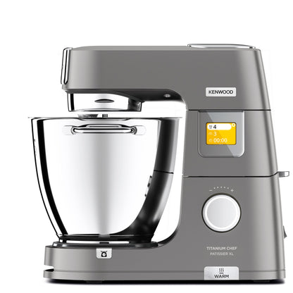 KENWOOD Stand Mixer Metal Body Kitchen Machine TITANIUM CHEF PATISSIER XL with Warming Function, Built-in Weighing Scale, DuoBowl, 4 Tools, Glass Blender, Meat Grinder, Multi Mill KWL90.344SI Silver