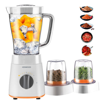 Kenwood Blender 500W Smoothie Blender/Smoothie Maker 1.5L with Grinder Mill, Chopper Mill, Ice Crush Function BLP15.360 Black & White