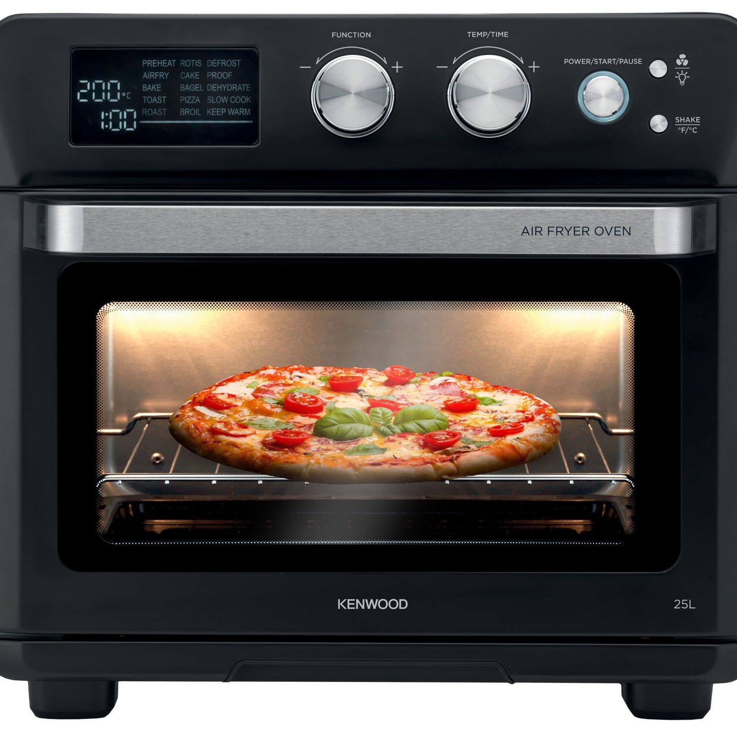 Kenwood 2-in-1 25L Toaster Oven+Air Fryer - Oven Toaster Grill with Large Capacity, Rotisserie Function for Frying, Roasting, Grilling, Broiling, Baking, Browning, Defrosting, Heating MOA25.600BK Black