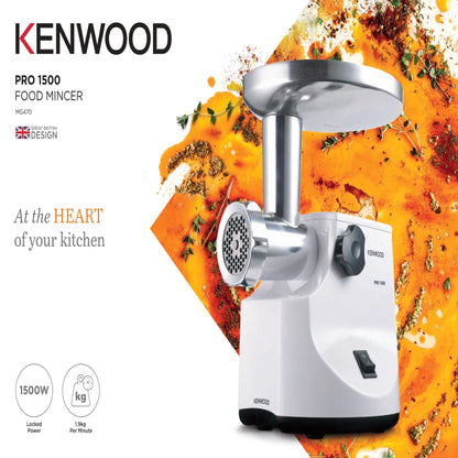 Kenwood MG470 Meat Grinder – 1,500 W | Mincing Capacity Up to 2 kg/min | White Finish