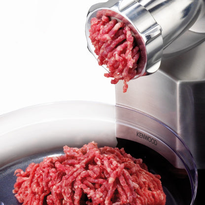 KENWOOD Meat Grinder 1600W Powerful Metal Body Meat Mincer with Kibbeh Maker, Sausage Maker, Feed Tube Pusher, 3 Stainless Steel Screens for Fine, Medium & Coarse Results MG510 Silver