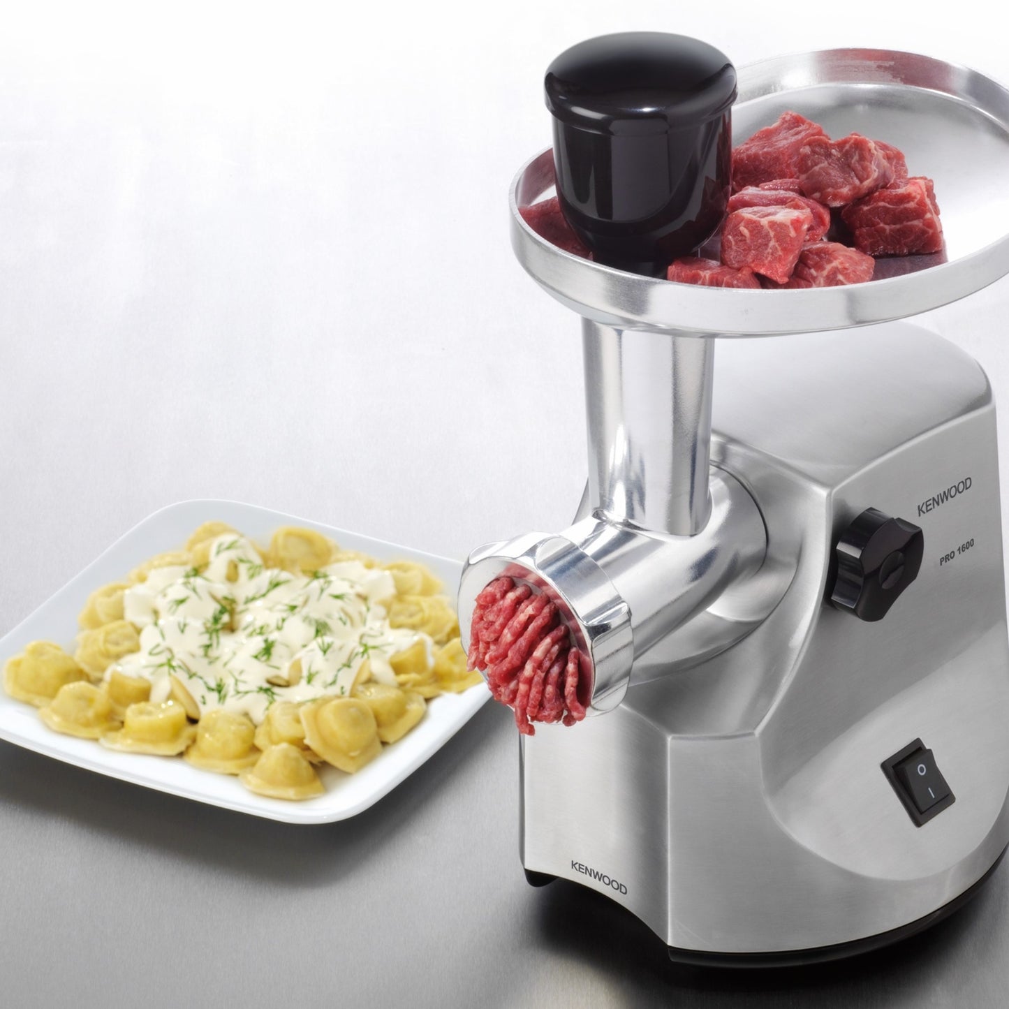 KENWOOD Meat Grinder 1600W Powerful Metal Body Meat Mincer with Kibbeh Maker, Sausage Maker, Feed Tube Pusher, 3 Stainless Steel Screens for Fine, Medium & Coarse Results MG510 Silver