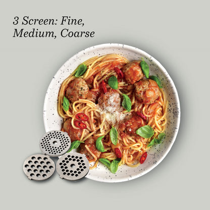 KENWOOD Meat Grinder 2100W Meat Mincer with Kibbeh Maker, Sausage Maker, Biscuit Attachment, Feed Tube Pusher, 3 Stainless Steel Screens for Fine, Medium & Coarse Results MGP40.000WH White