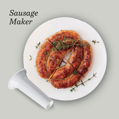 KENWOOD Meat Grinder 2100W Meat Mincer with Kibbeh Maker, Sausage Maker, Biscuit Attachment, Feed Tube Pusher, 3 Stainless Steel Screens for Fine, Medium & Coarse Results MGP40.000WH White