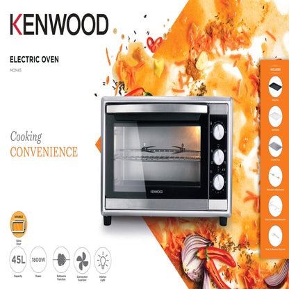 KENWOOD 45L Toaster Oven - Oven Toaster Grill Large Capacity Double Glass Door Multifunctional with Rotisserie and Convection Function for Grilling, Toasting, Broiling, Baking, Defrosting MOM45 Silver