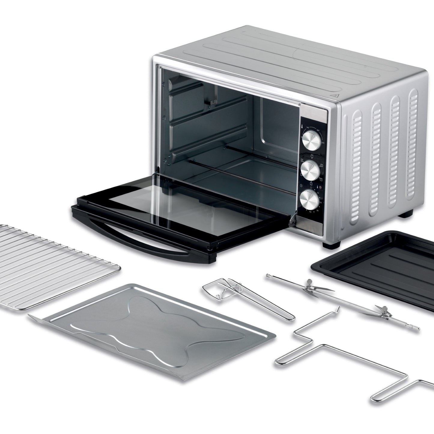 KENWOOD 45L Toaster Oven - Oven Toaster Grill Large Capacity Double Glass Door Multifunctional with Rotisserie and Convection Function for Grilling, Toasting, Broiling, Baking, Defrosting MOM45 Silver