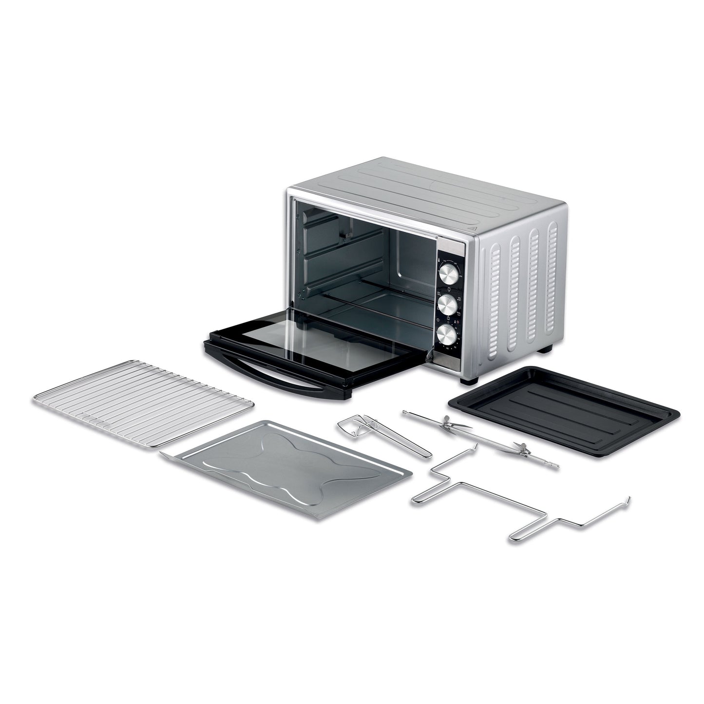 KENWOOD 70L Toaster Oven - Oven Toaster Grill Large Capacity Double Glass Door Multifunctional with Rotisserie and Convection Function for Grilling, Toasting, Broiling, Baking, Defrosting MOM70 Silver