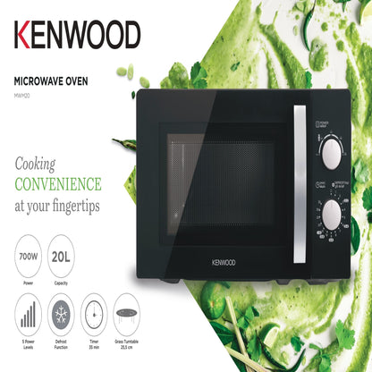 KENWOOD 20L Microwave Oven with 5 Power Levels, Defrost Function, 35 Minutes Timer 700W MWM20 Black and White