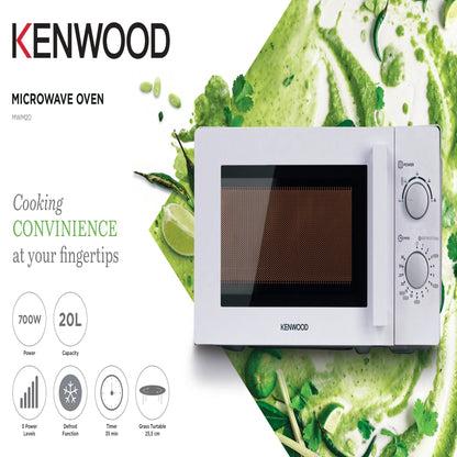 KENWOOD 20L Microwave Oven with 5 Power Levels, Defrost Function, 35 Minutes Timer 700W MWM20 Black and White