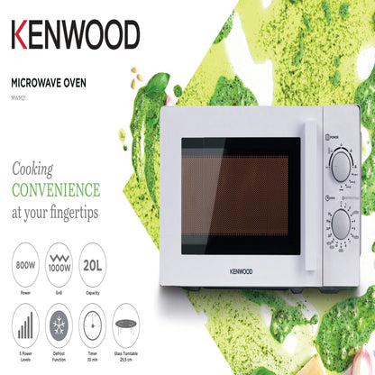 Kenwood 20L Microwave Oven With Grill, 5 Power Levels, Defrost Function, 35 Minutes Timer 800W MWM21.000WH White