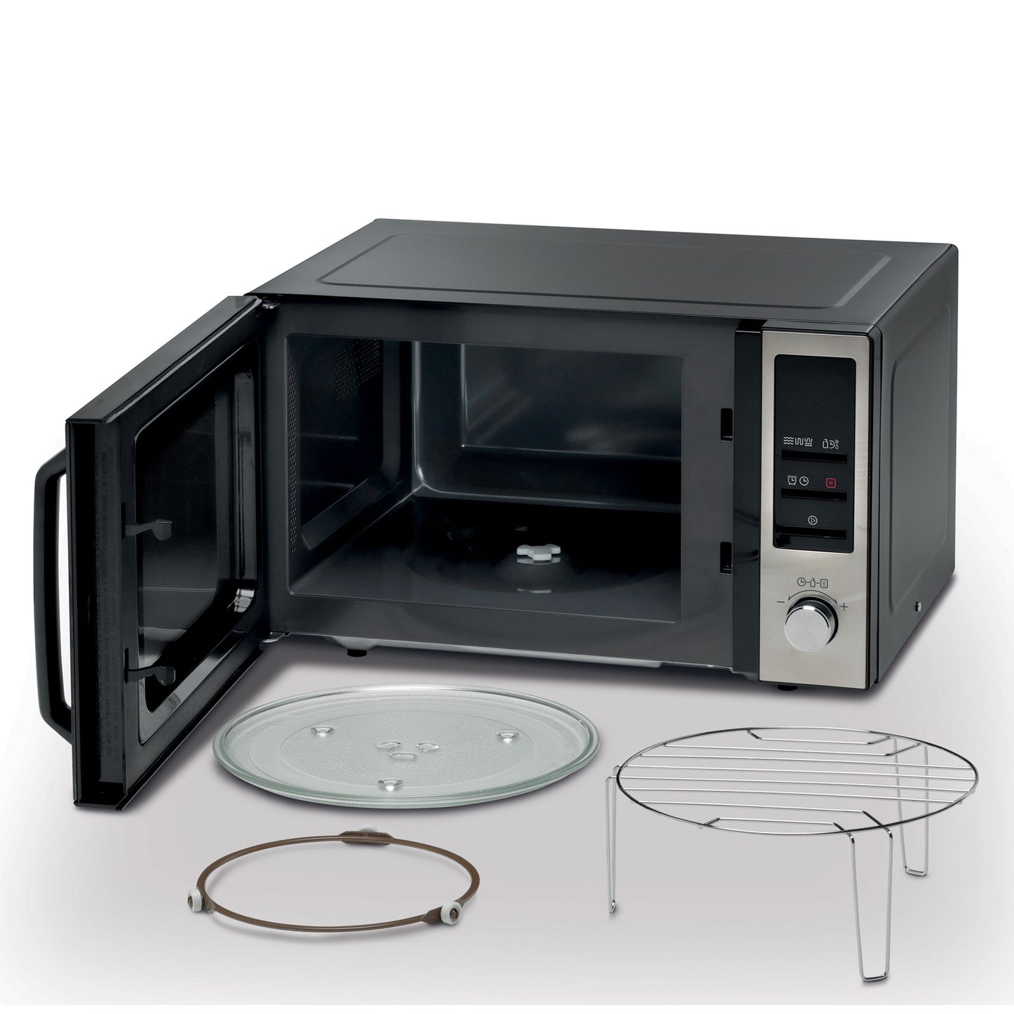 KENWOOD 25L Microwave Oven with Grill, Digital Display, 5 Power Levels, Defrost Function, Stainless Steel, Auto Menu, 95 Minutes Timer, Clock Function 800W MWM25.000BK Black/Silver