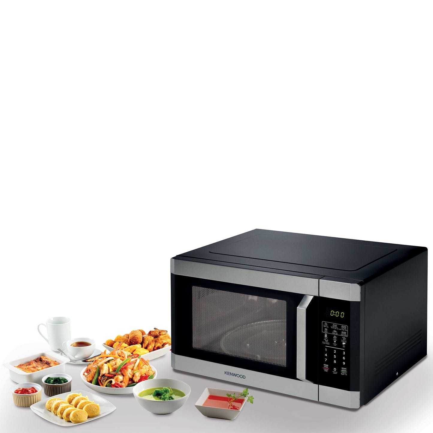 KENWOOD 42L Microwave Oven with Grill, Digital Display, 5 Power Levels, Defrost Function, Stainless Steel, Auto Menu, 99 Minutes Timer, Clock Function 1100W MWM42.000BK Black/Silver