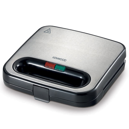 KENWOOD Sandwich Maker with Non Stick Fixed Griddle Plates for Toasties, Grills, Sandwiches SMM00.000SI Black/Silver