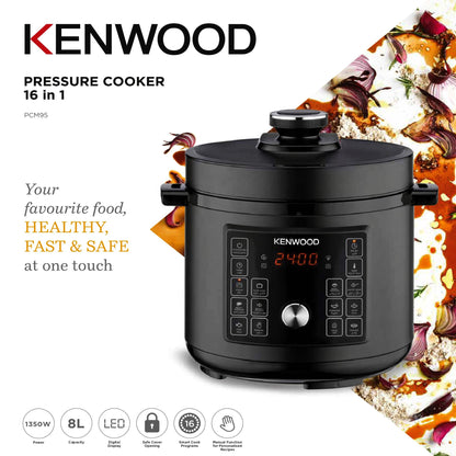 KENWOOD Electric Pressure Cooker 8L Smart Steam Pot 16-in-1 Multifunctional Programmable Multicooker, Steamer, Rice Cooker, Slow Cooker, Saute Pot, Soup, Yogurt, Cake & More PCM95.000BK Black