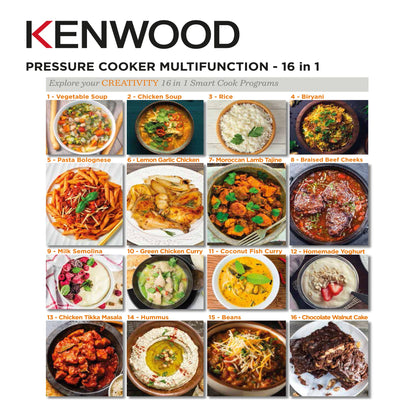 KENWOOD Electric Pressure Cooker 8L Smart Steam Pot 16-in-1 Multifunctional Programmable Multicooker, Steamer, Rice Cooker, Slow Cooker, Saute Pot, Soup, Yogurt, Cake & More PCM95.000BK Black