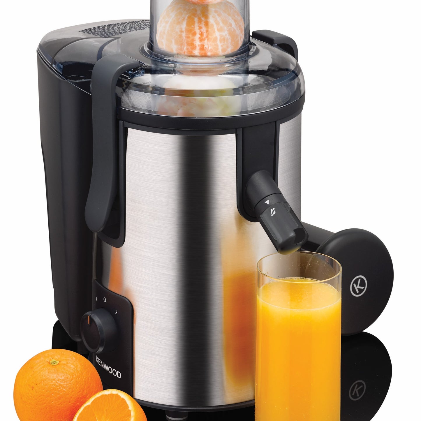 Kenwood Juicer 700W Stainless Steel Juice Extractor with 75mm Wide Feed Tube, 2 Speed, Transparent Juice Jug, Pulp Container, Anti Drip for Home, Office, Restaurant &Cafeteria JEM50.000BS Silver/Black