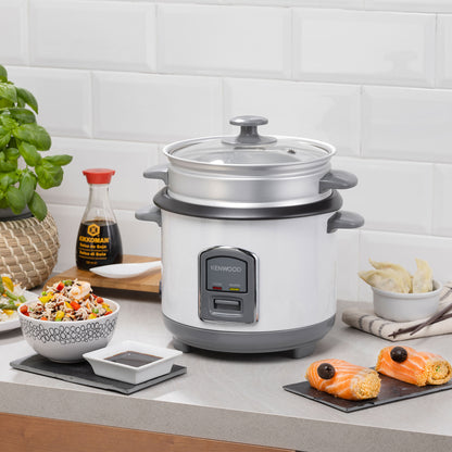 Kenwood 2-in-1 Rice Cooker 0.6L 3-Cup with Steamer Basket RCM06.000WH Rice Cooker – 450 W | 0.6 L Capacity | White Finish