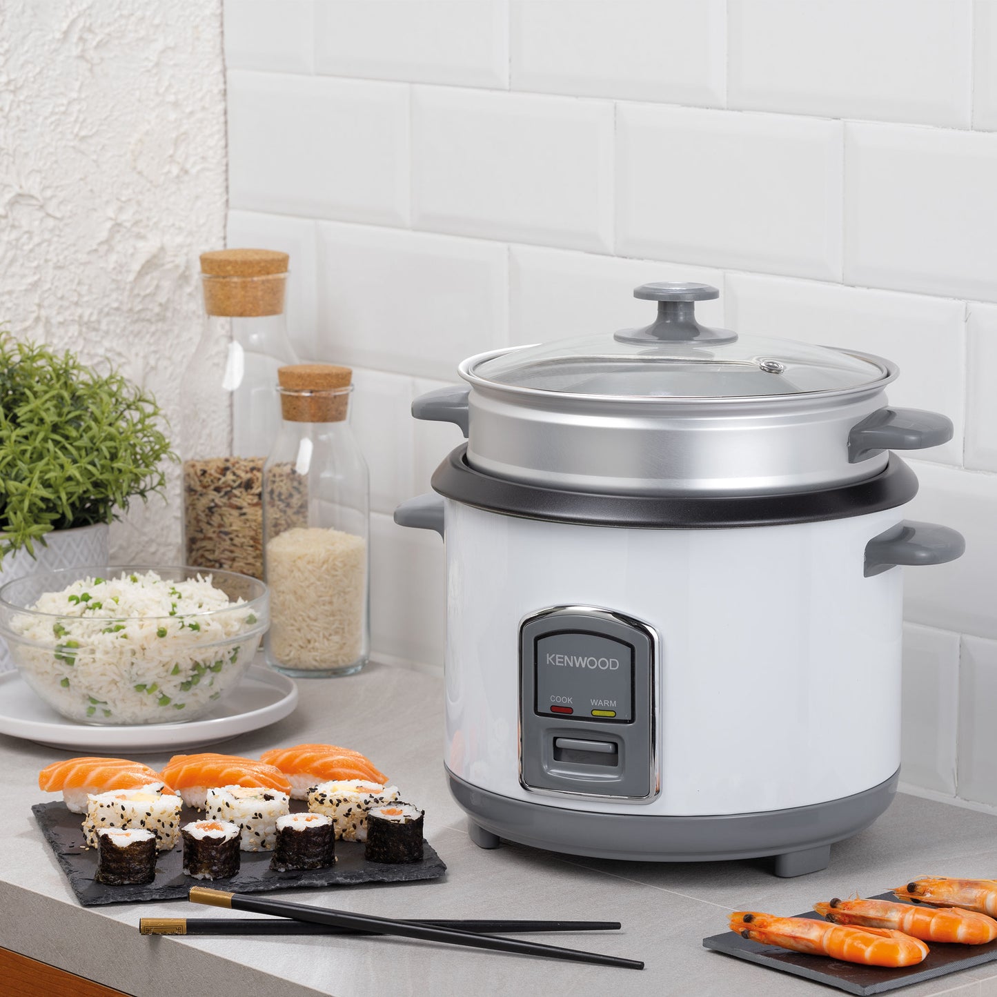 Kenwood 2-in-1 Rice Cooker 1.8L 10-Cup with Steamer Basket RCM18.000WH Rice Cooker – 700 W | 1.8 L Capacity | White Finish