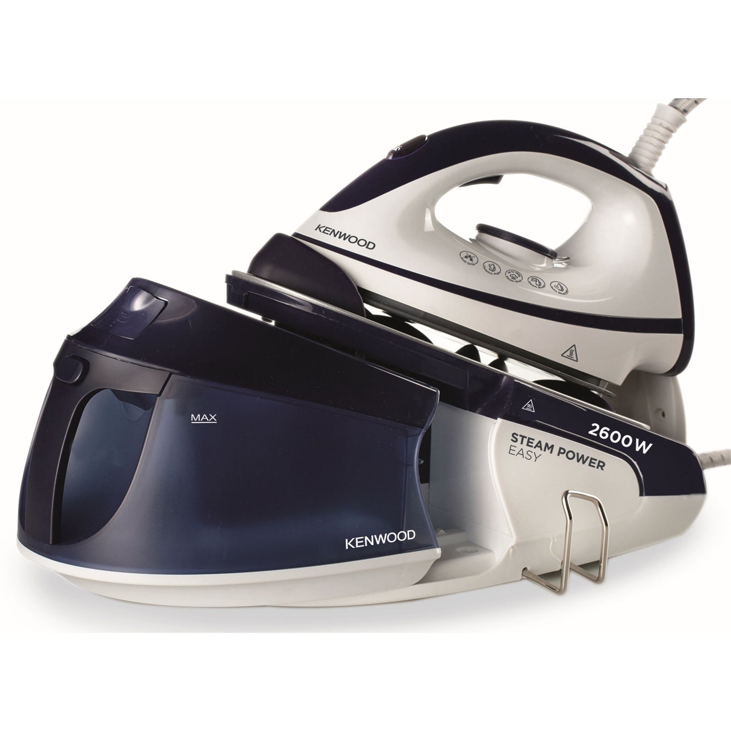 KENWOOD Steam Iron Steam Station 2600W with 1.8L Water Tank Capacity, Ceramic Soleplate, 180g Steam Shot, Anti Drip, Auto Shut Off, Self Clean Function SSP20.000WB White/Blue