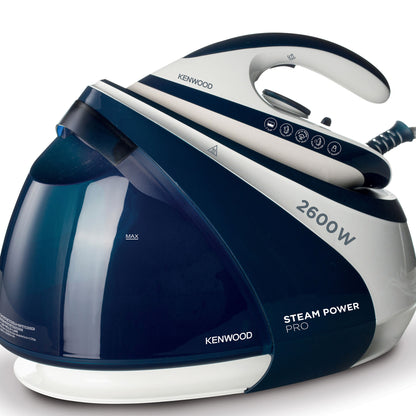 Kenwood Steam Iron Steam Station 2600W With 1.8L Water Tank Capacity, Ceramic Soleplate, 7 Bar Boiler Pressure, 600G Steam Shot, Anti Drip, Auto Shut Off, Self Clean SSP70.000WB White/Blue