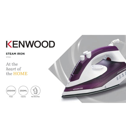 Kenwood Steam Iron 2000Watts, 250Ml Capacity, Non Stick Sole Plate, Power 18/120G, Purple Stp40.000Wp