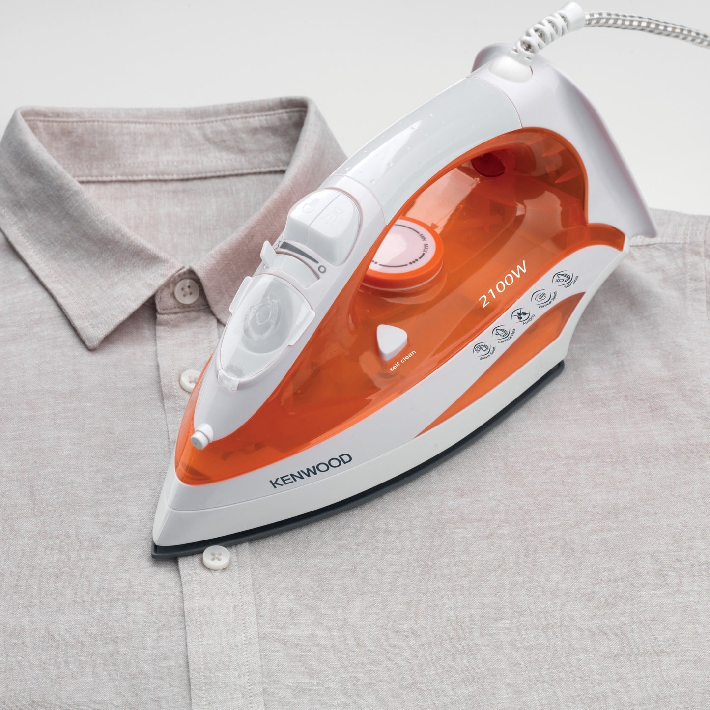 Kenwood Steam Iron 2100W With Ceramic Soleplate, Anti-Drip, Self Clean, Continuous Steam, Burst, Spray Function Stp50.000Wo White/Orange
