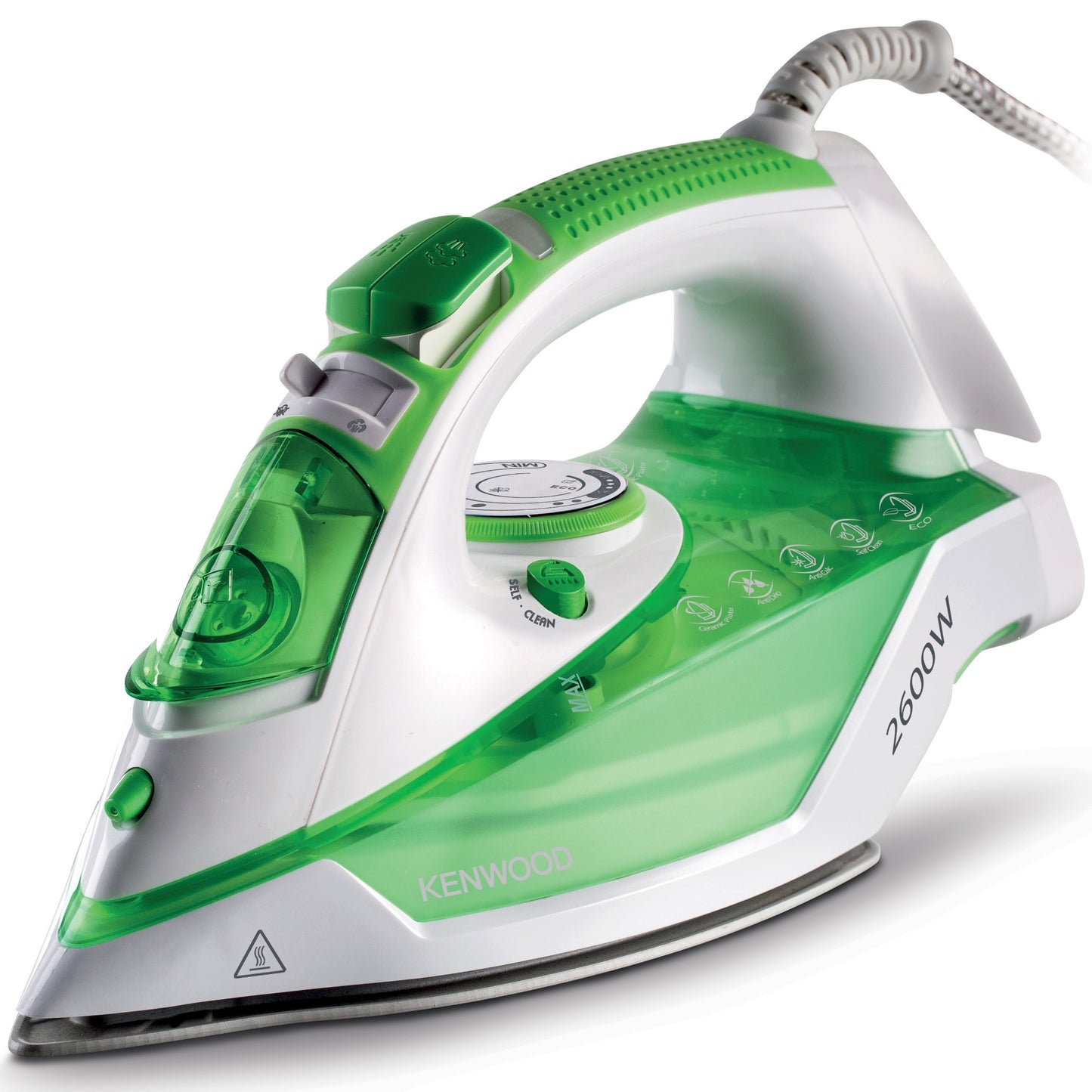 KENWOOD Steam Iron 2600W with Ceramic Soleplate, Anti-Drip, Anti-Calc, Self Clean, Continuous Steam, Burst, Spray Function STP70.000WG White/Green
