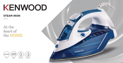 Kenwood Steam Iron 2600W with Ceramic Soleplate, Auto Shut-Off, Anti-Drip, Anti-Calc, Self Clean, Continuous Steam, Steam Burst, Spray Function STP75.000WB White/Blue