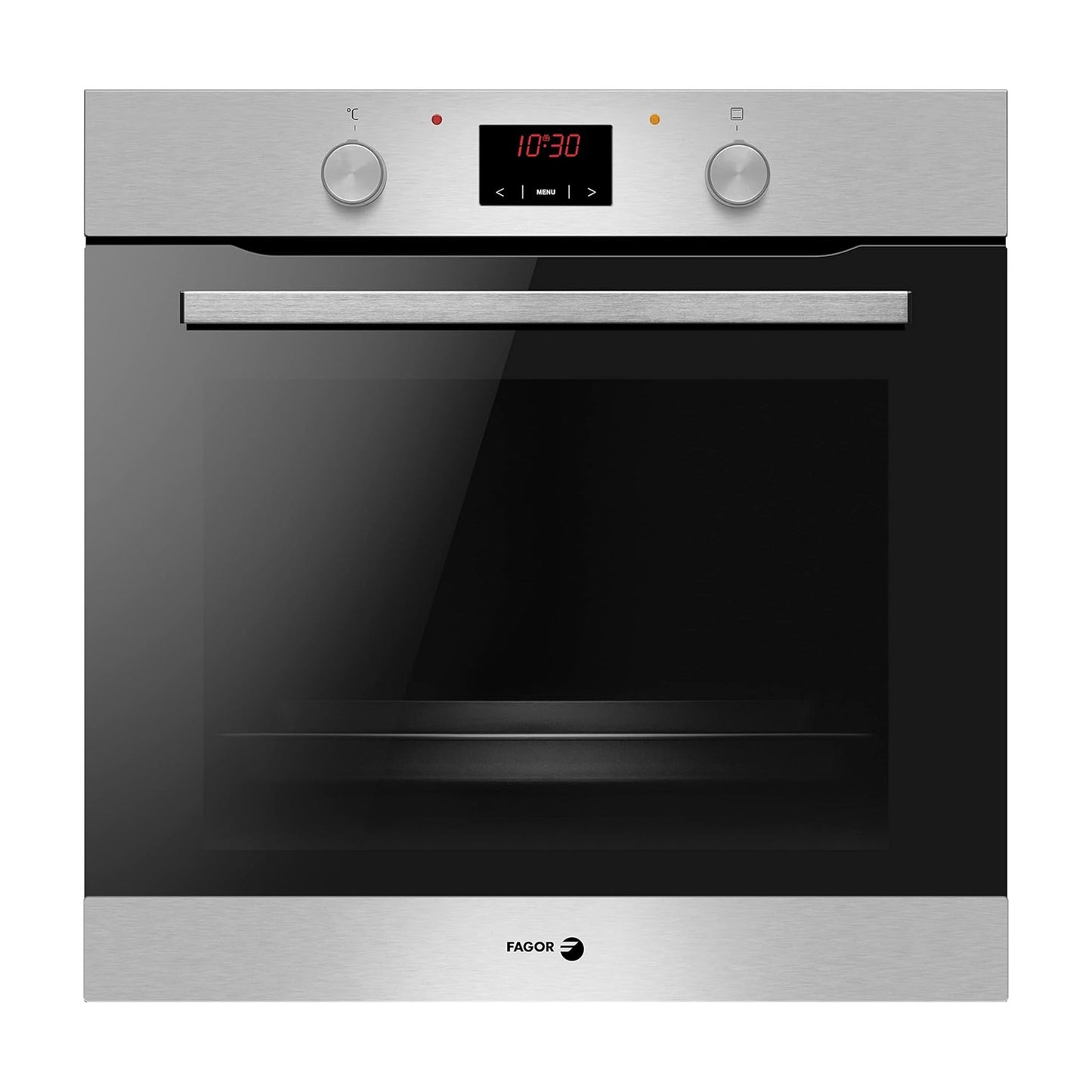 FAGOR Built-in 77 Liter Oven 7-segment control programmer with hot air achieves perfect baking and roasting results on up to three levels simultaneously OE-350X