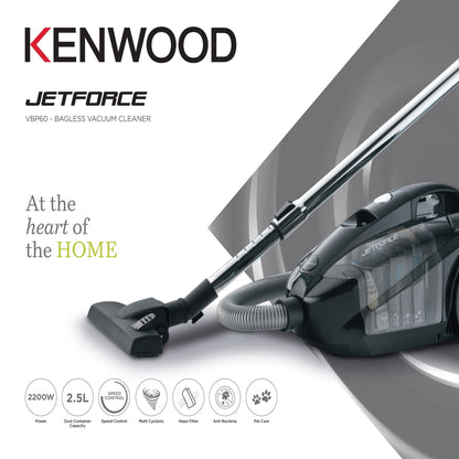 Kenwood Vacuum Cleaner 2200W Multi Cyclonic Bagless Canister 2.5L With 5M Cable, Surface, Speed Control, Hepa Filter, Anti Bacteria, Pet Care For Home & Office VBP60.000BK Black