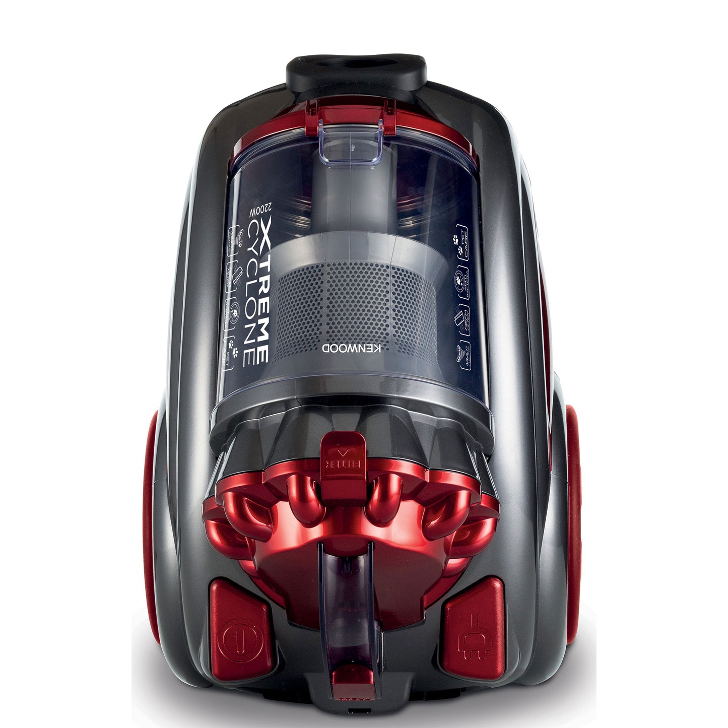 KENWOOD Vacuum Cleaner 2200W Multi Cyclonic Bagless Canister Vacuum Cleaner 3.5L with 5m Cable, Multi-Surface, Cleanable Hepa Filter, Anti Bacteria, Pet Care for Home & Office VBP80.000RG Grey/Red