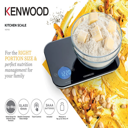 Kenwood Digital Kitchen Scale – 5 g to 8 kg Capacity | Black & White WEP50