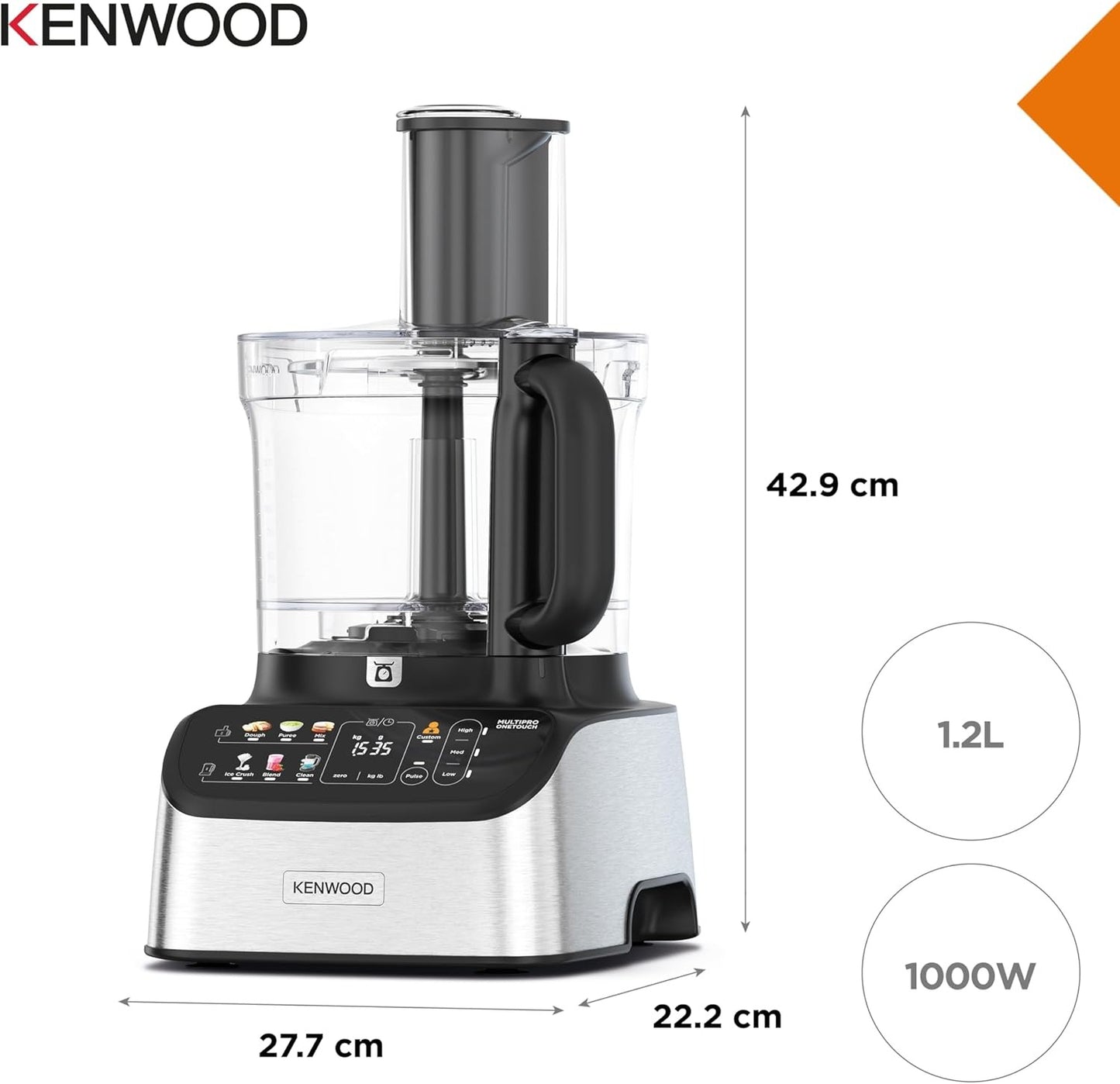 Kenwood MultiPro OneTouch Food Processor with Digital Scales, Powerful 1.5L Blender & Express Serve™ – 6 OneTouch™ Presets, Ice Crush Technology, EverSharp™ Blades, 3L Bowl – Brushed Metal FDM73.980SS